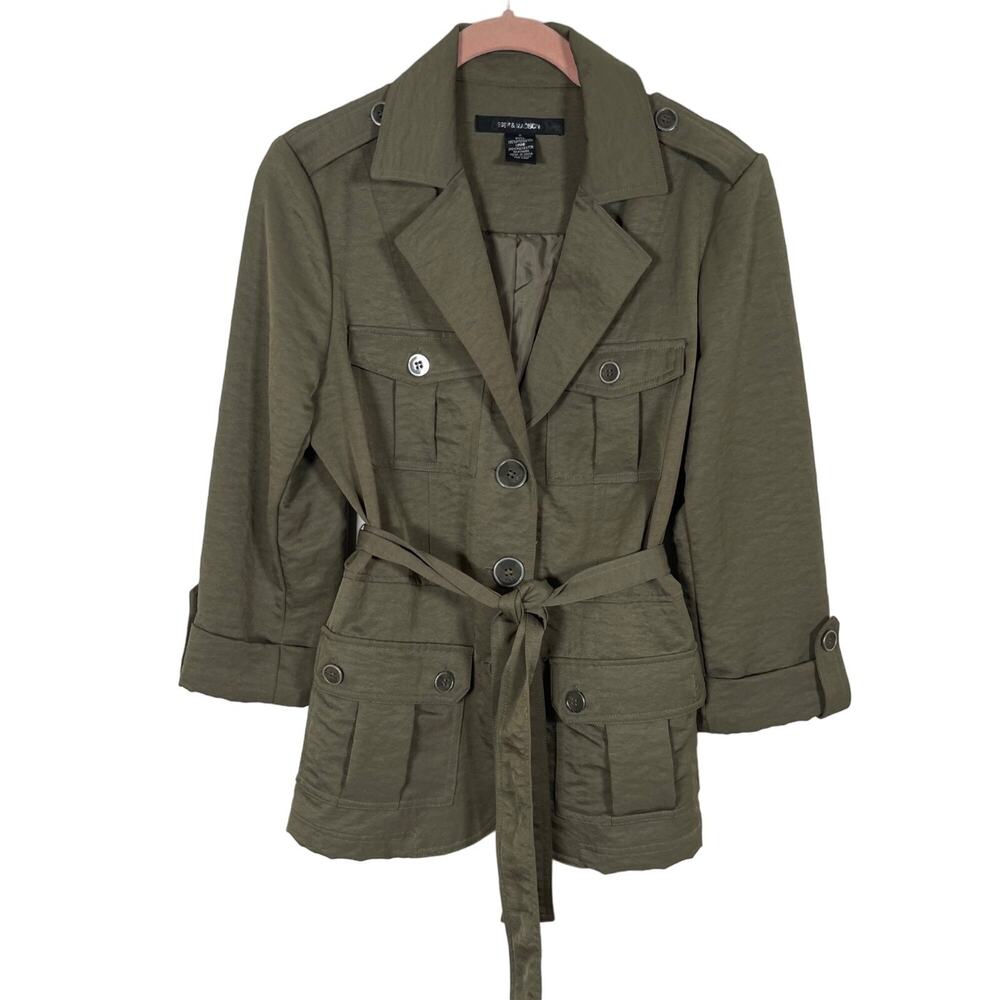 89th & Madison Olive Jacket Womens Sz S Belted Military Gorpcore Camping Boho